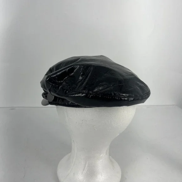 Eugenia Kim Jessa Black Patent Leather Baker Boy Hat Newsboy Cap Faux Leather - Picture 12 of 16